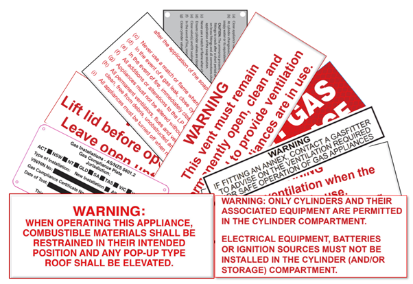 The labels required on a gas installation